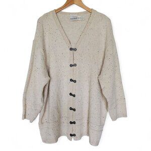 Vintage Cardigan Sweater Size 3X 22/24 Beige Cream Fairisle Preppy Cottagecore